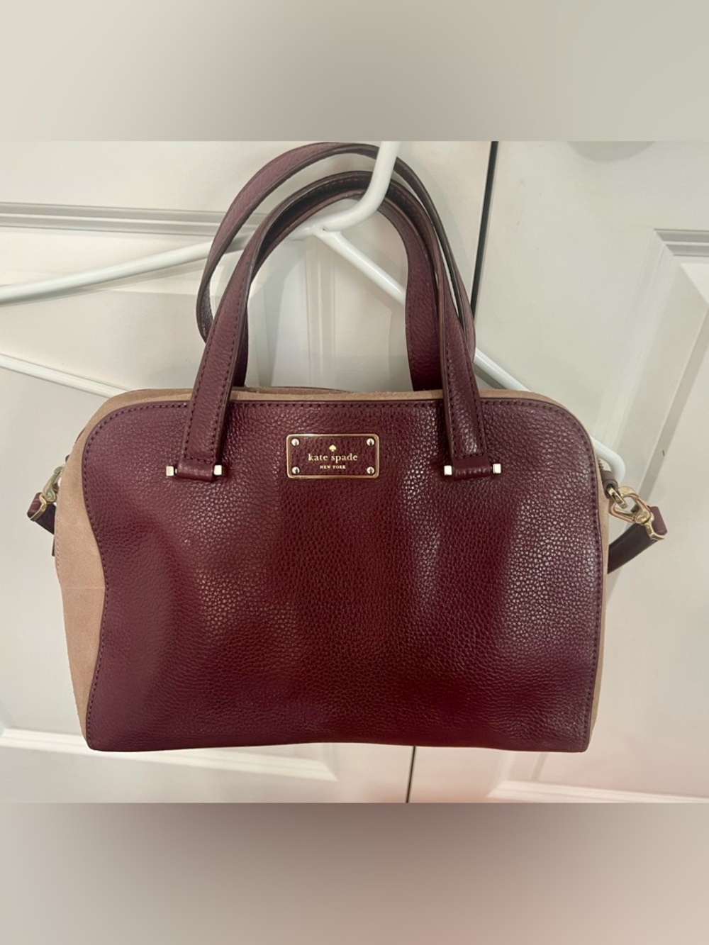 kate spade Pebbled Leather Satchel in Deep Wine with suede sides